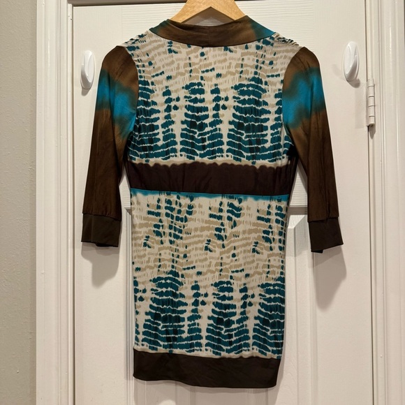 Vintage Y2K Top Women’s Large Babydoll V Neck Boho Western Brown Teal Made USA - Picture 3 of 9